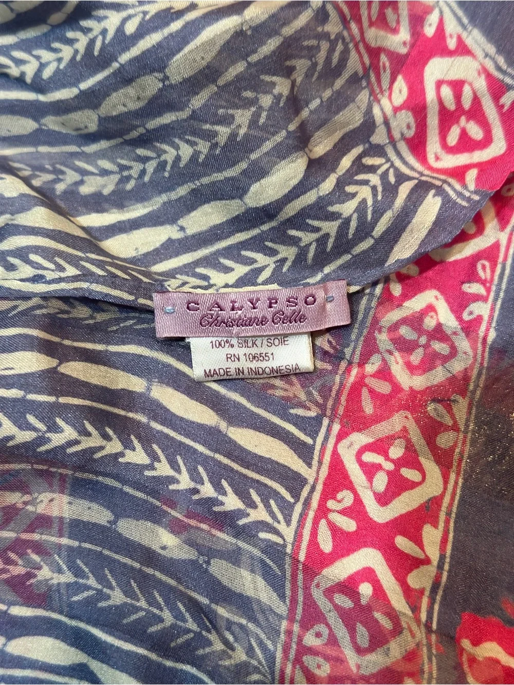 Calypso Christiane Celle 100% Silk Boho Scarf Wrap Shawl Blue Pink 70